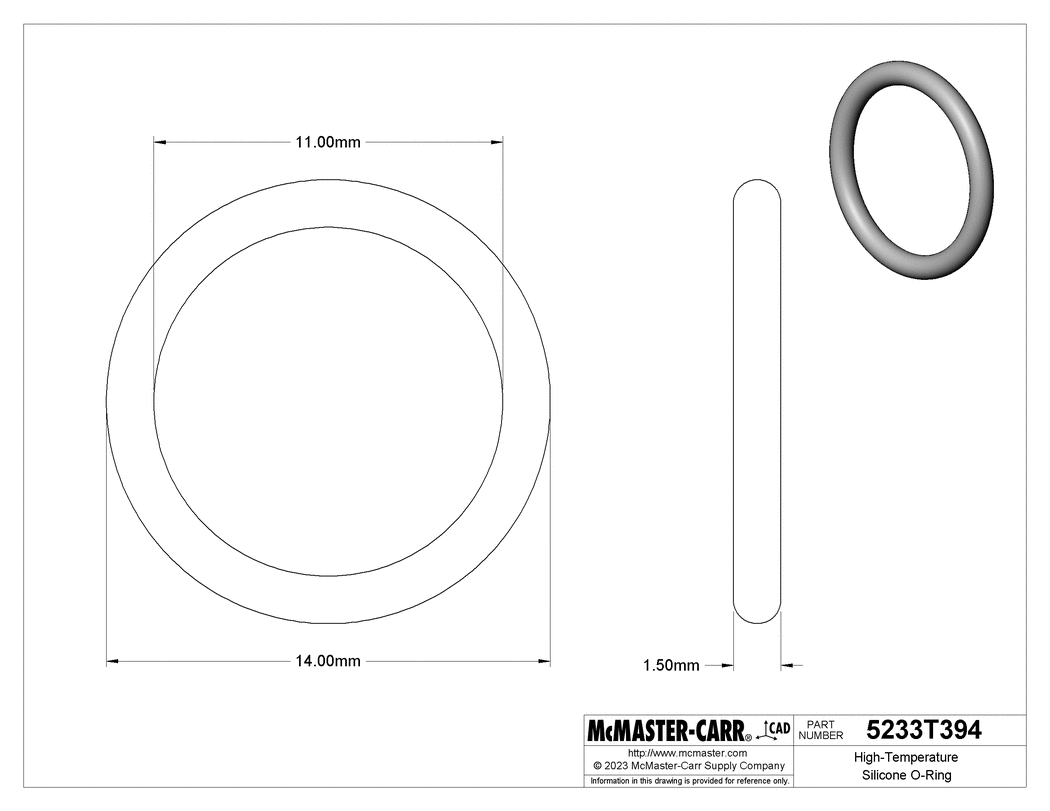 O-RING, 14MM OD X 1.5MM (PACKAGE OF 50)