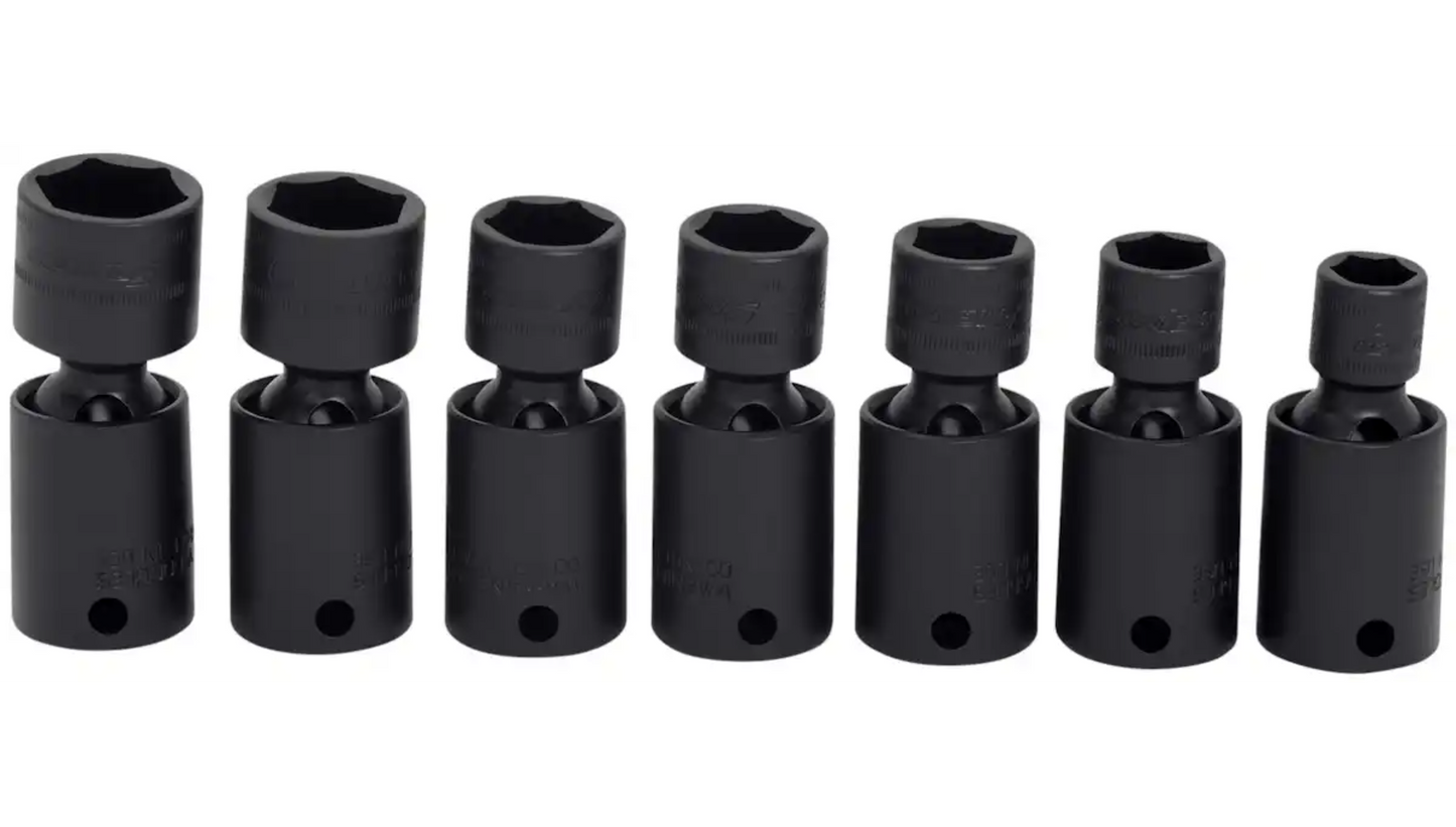 7 PC 3/8" 6-POINT METRIC FLANK DRIVE SHALLOW IMPACT SWIVEL SOCKET SET (10, 12-15, 17 & 18 mm)